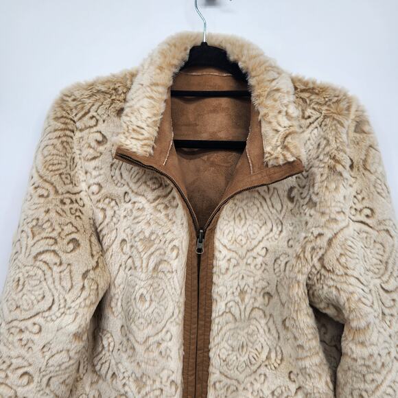 Coldwater Creek Petite Reversible Faux Suede Faux Fur Zip up Jacket Women's PM - Picture 11 of 12